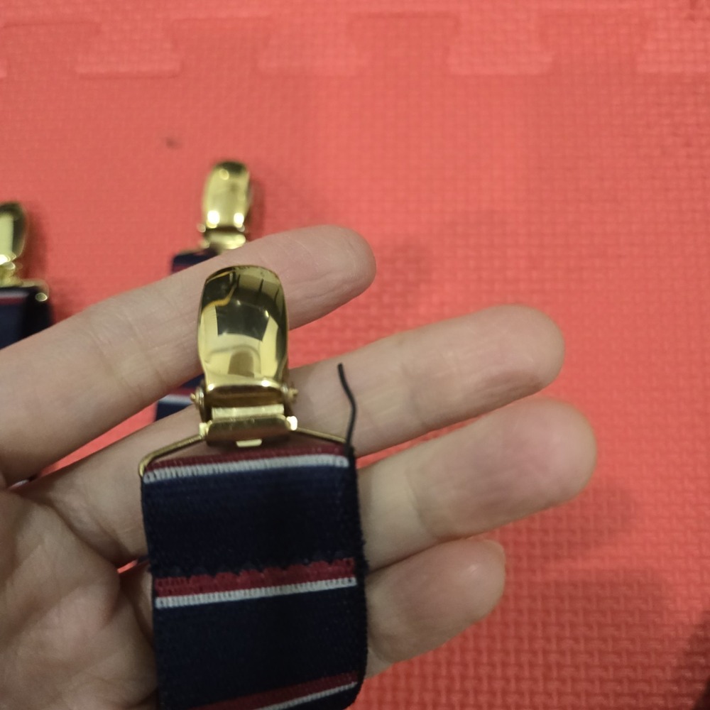 Men's Adjustable X-Back Suspenders - Navy Blue with Red & White Stripes -...
